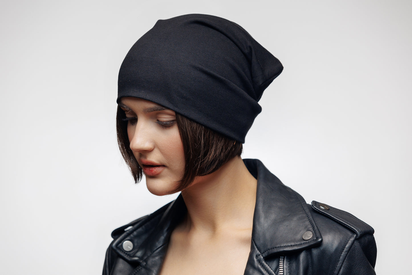 Black Beanie Hat, Double Layer Breathable Slouchy Cap, Soft Natural Cotton Fabric, Minimalist Streetwear Unisex Hat.