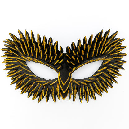 Masquerade Mask Owl: Black, Gold, Silver Feather Detail, Elegant Party Costume