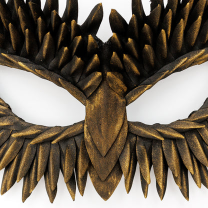 Masquerade Mask Owl: Black, Gold, Silver Feather Detail, Elegant Party Costume