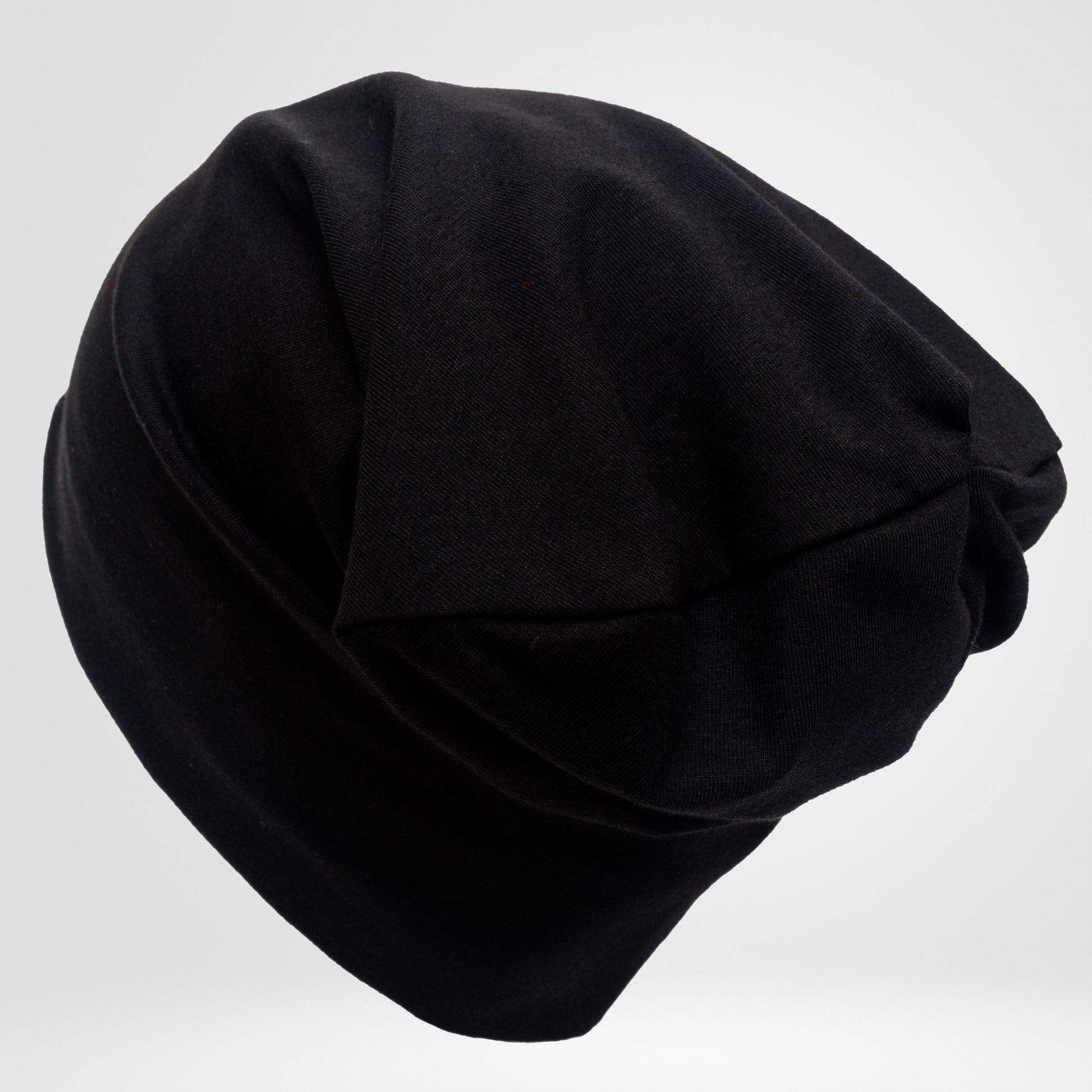 Black Cotton Beanie Hat for Women, Double Layer Breathable Slouchy Cap, Soft Natural Fabric, Minimalist Streetwear Hat.