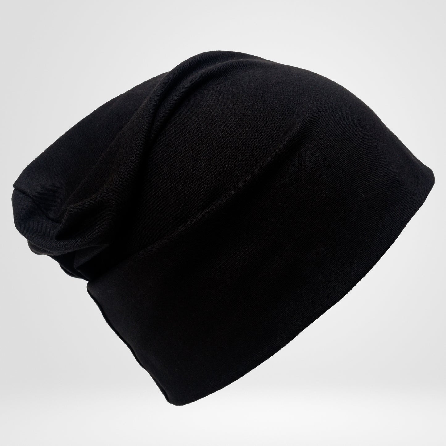Black Cotton Beanie Hat Double Layer Breathable Slouchy Cap, Soft Natural Fabric, Minimalist Streetwear Hat.