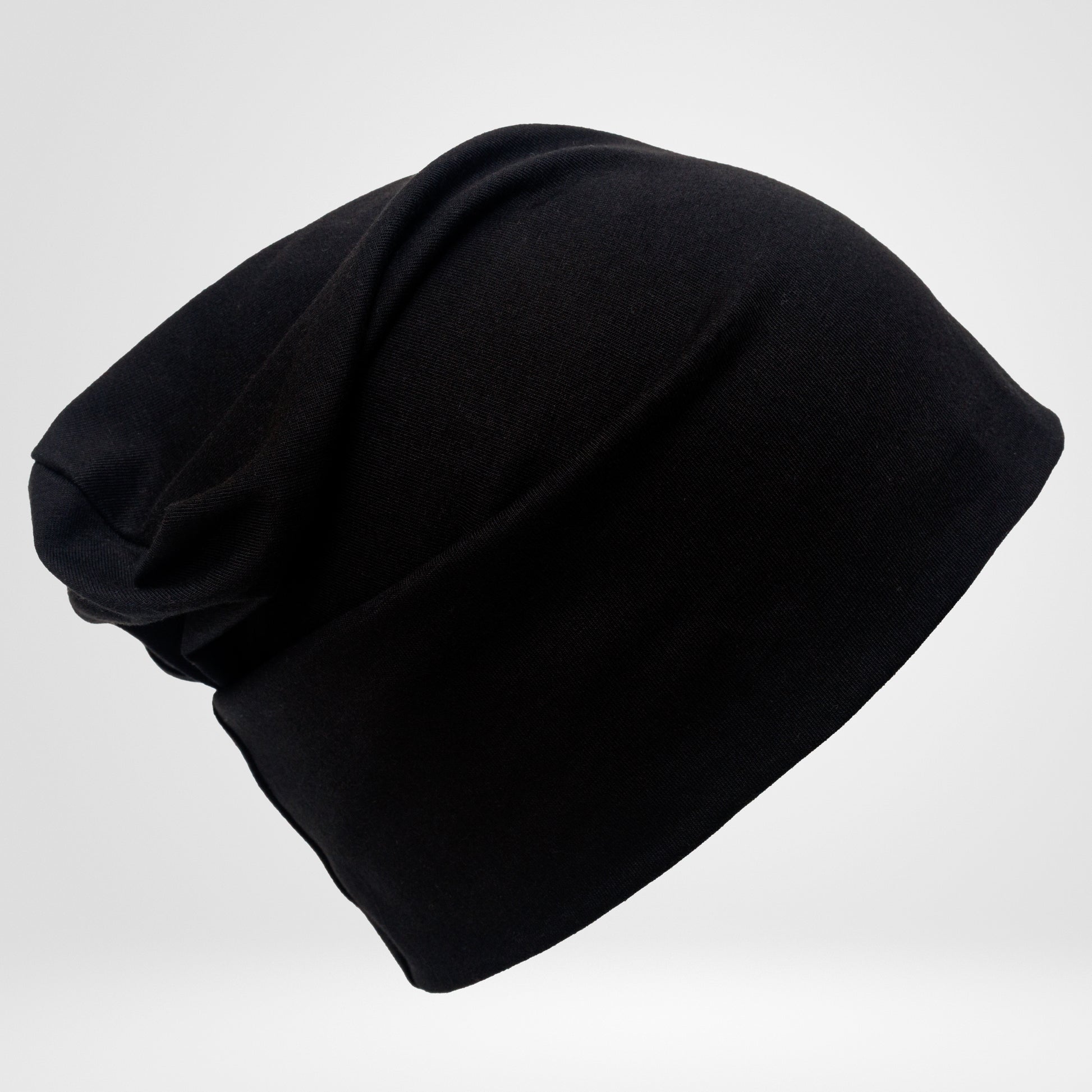 Black Cotton Beanie Hat Double Layer Breathable Slouchy Cap, Soft Natural Fabric, Minimalist Streetwear Hat.