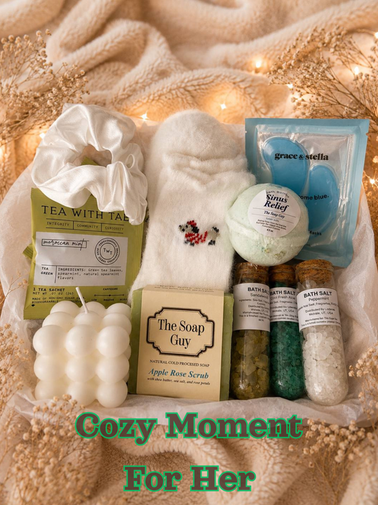 Spa Gift Basket for Her and Him, Green Self Care Box, Relaxation Gift, Bath and Body Set, Wellness Gift