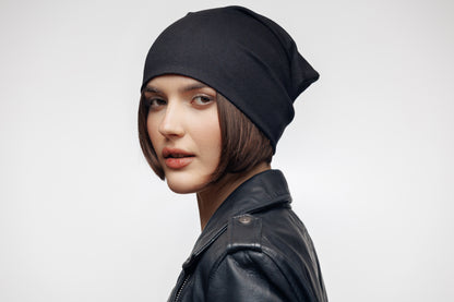 Black Beanie Hat, Double Layer Breathable Slouchy Cap, Soft Natural  Cotton Fabric, Minimalist Streetwear Unisex Hat.