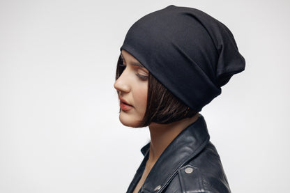 Black Beanie Hat, Double Layer Breathable Slouchy Cap, Soft Natural  Cotton Fabric, Minimalist Streetwear Unisex Hat.