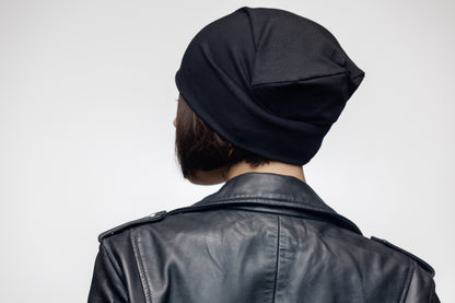 Black Beanie Hat, Double Layer Breathable Slouchy Cap, Soft Natural  Cotton Fabric, Minimalist Streetwear Unisex Hat.