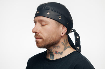 Bandana Vegan Leather Biker Beanie – Unisex Rocker Style