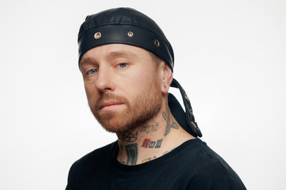 Bandana Vegan Leather Biker Beanie – Unisex Rocker Style