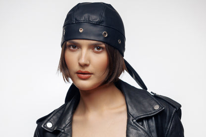 Bandana Vegan Leather Biker Beanie – Unisex Rocker Style