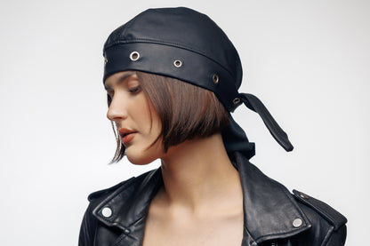 Bandana Vegan Leather Biker Beanie – Unisex Rocker Style