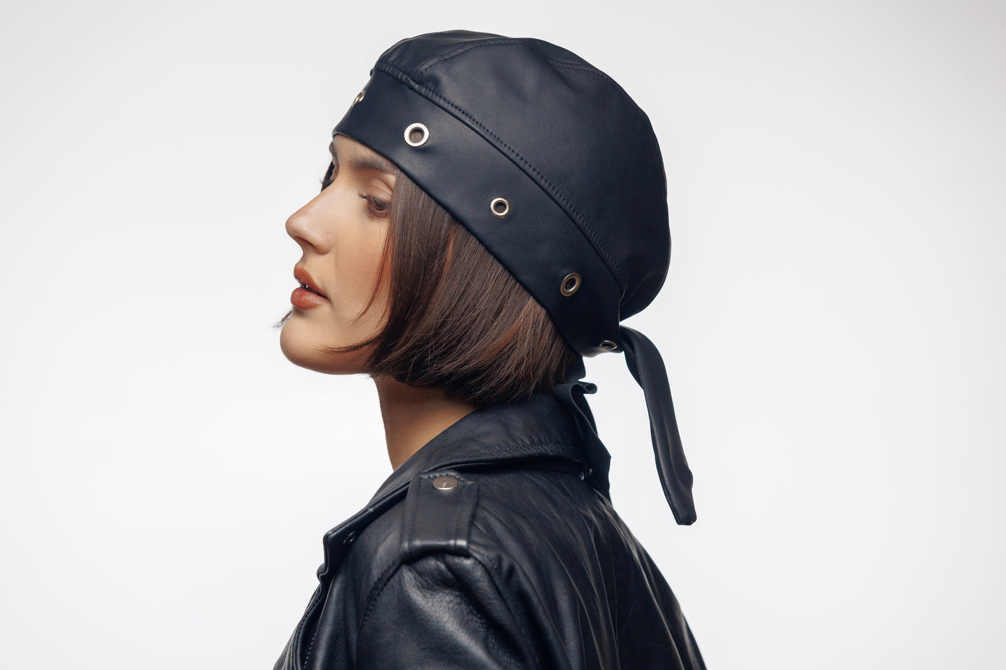 Bandana Vegan Leather Biker Beanie – Unisex Rocker Style