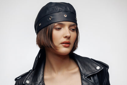 Bandana Vegan Leather Biker Beanie – Unisex Rocker Style