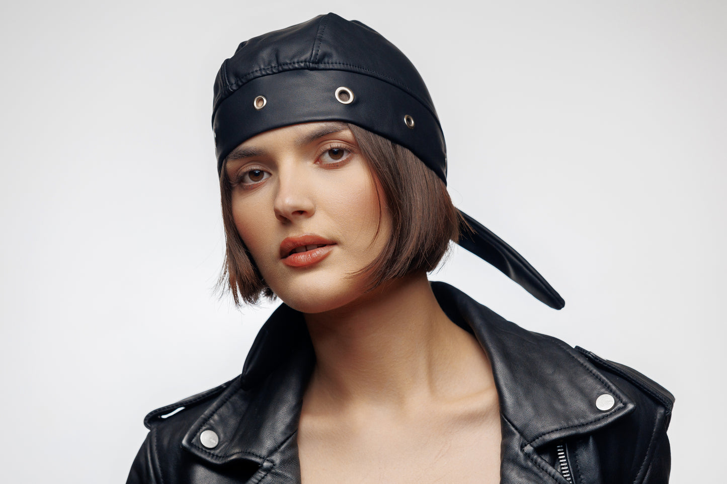 Bandana Vegan Leather Biker Beanie – Unisex Rocker Style