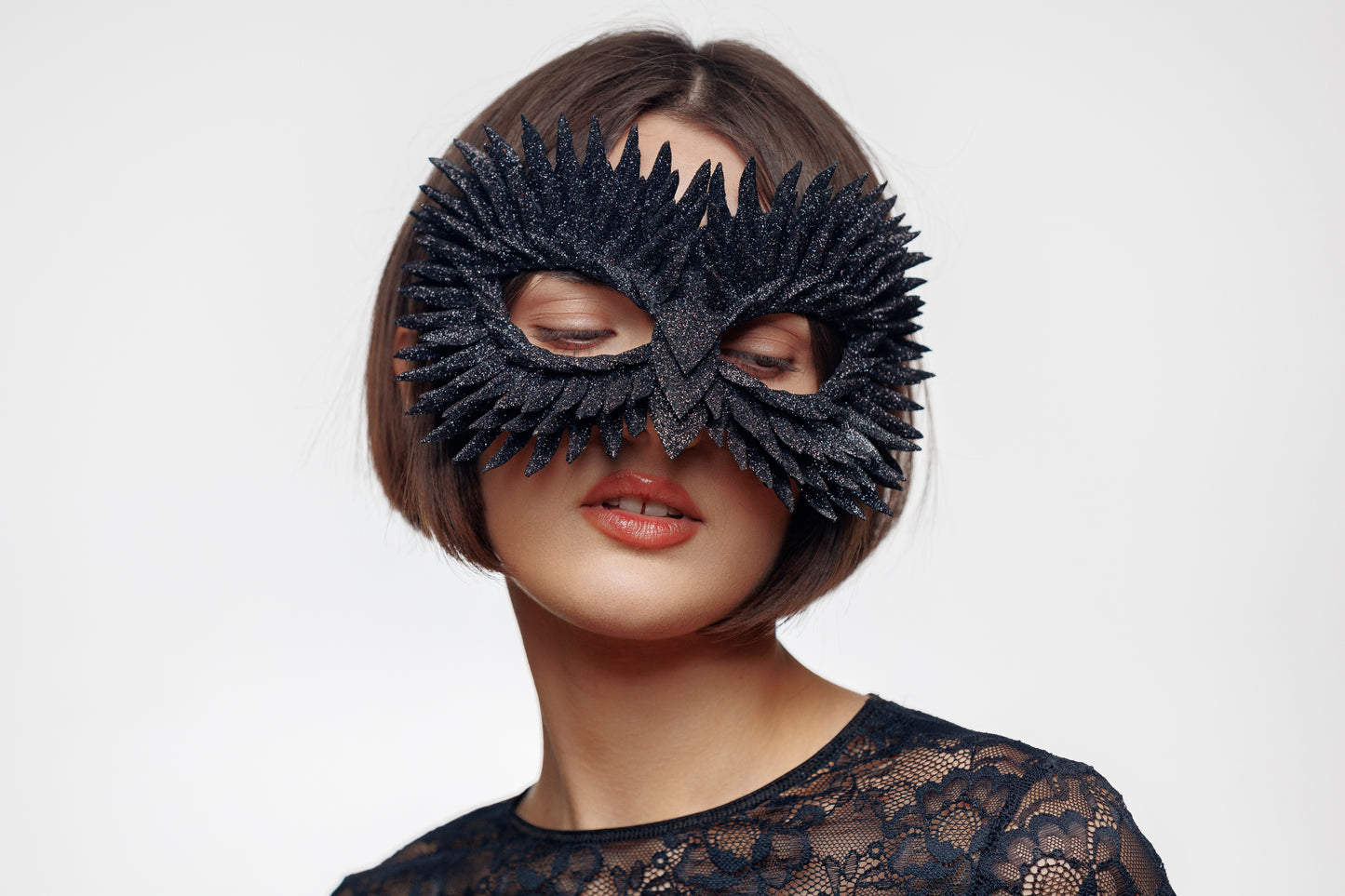 Masquerade Mask Owl: Black, Gold, Silver Feather Detail, Elegant Party Costume