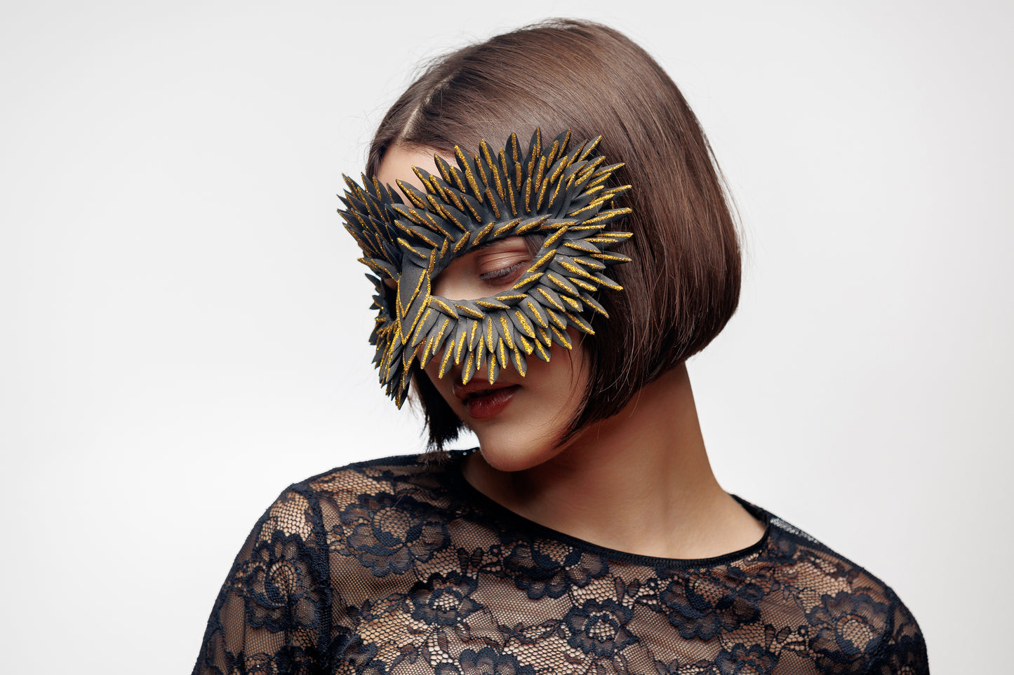 Masquerade Mask Owl: Black, Gold, Silver Feather Detail, Elegant Party Costume