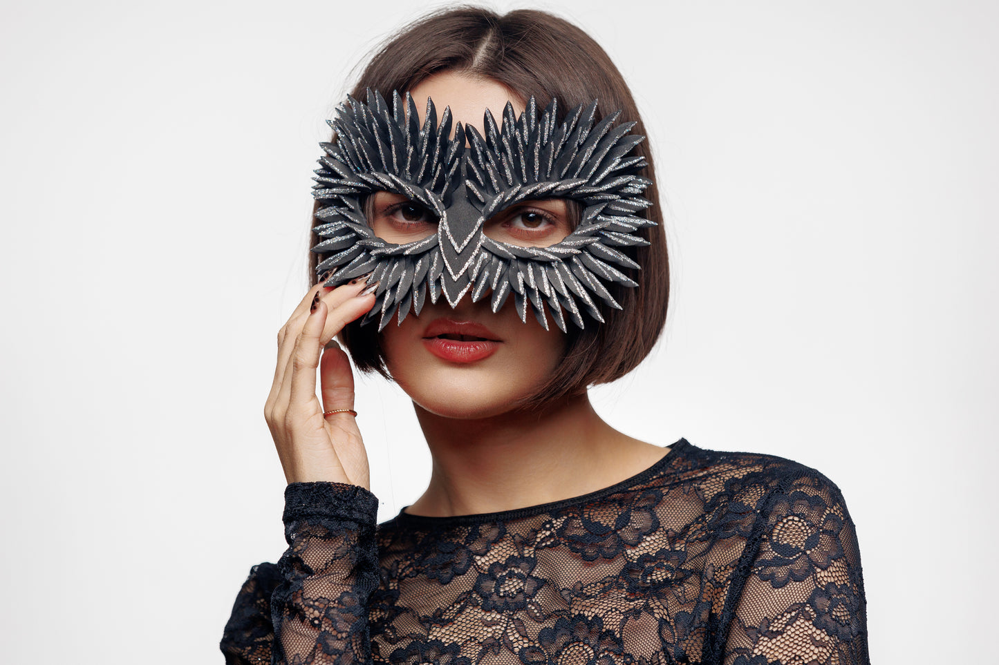 Masquerade Mask Owl: Black, Gold, Silver Feather Detail, Elegant Party Costume