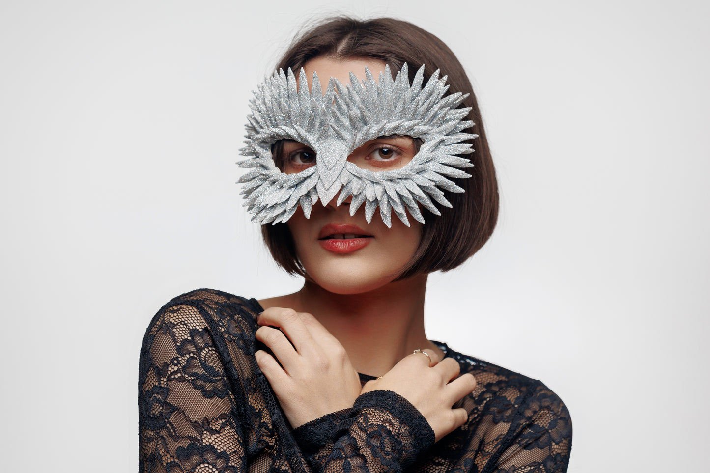Masquerade Mask Owl: Black, Gold, Silver Feather Detail, Elegant Party Costume