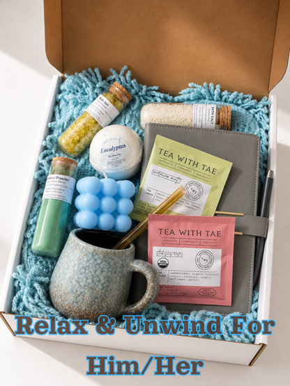 Care Package for Women & Men, Thinking of You Gift Basket, Get Well Soon Gift, Relaxation Box with Blue Blanket