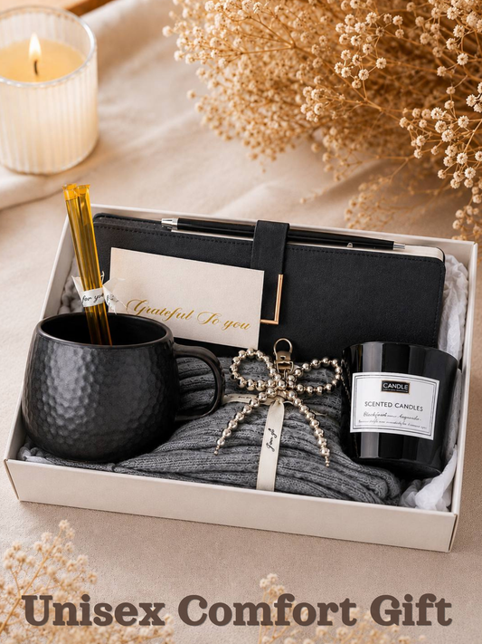 Unisex Comfort Gift Box – Handmade Ceramic Mug, Leather Notebook Set