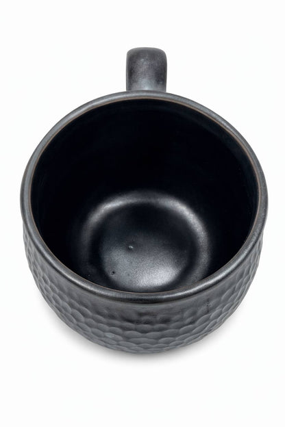 Handmade black ceramic coffee mug with textured artisan finish, modern stoneware cup for gifting and everyday use by Ledera USA
