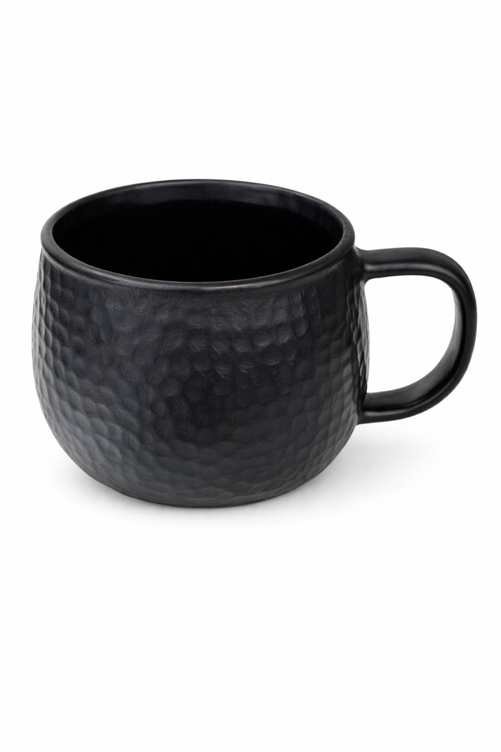 Handmade black ceramic coffee mug with textured artisan finish, modern stoneware cup for gifting and everyday use by Ledera USA