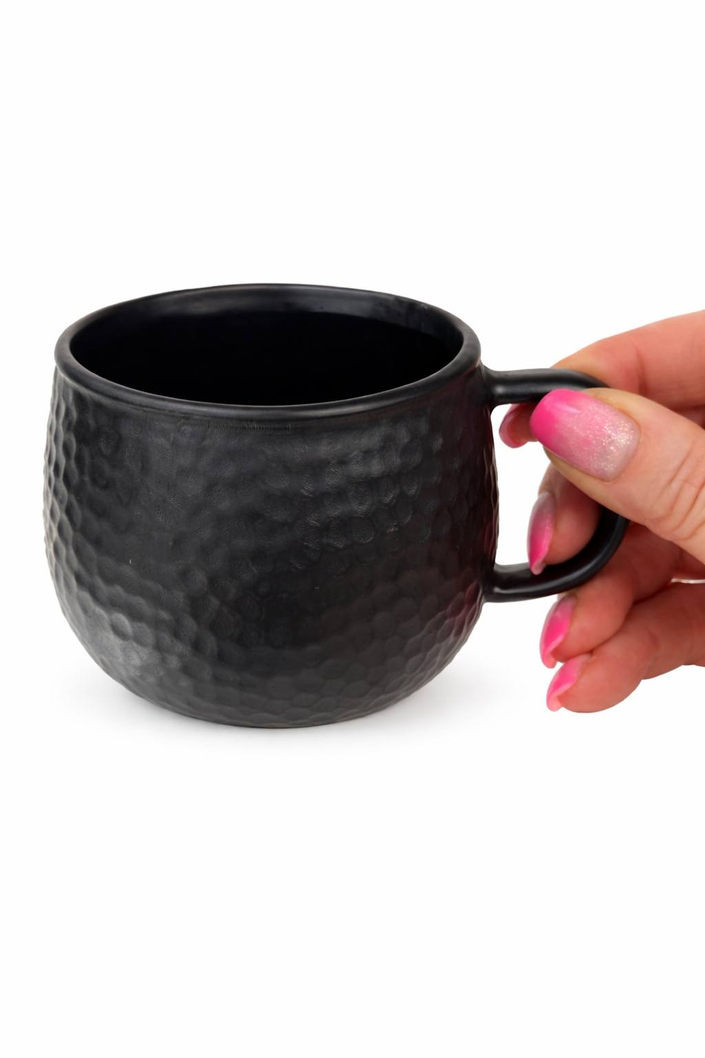 Handmade black ceramic coffee mug with textured artisan finish, modern stoneware cup for gifting and everyday use by Ledera USA