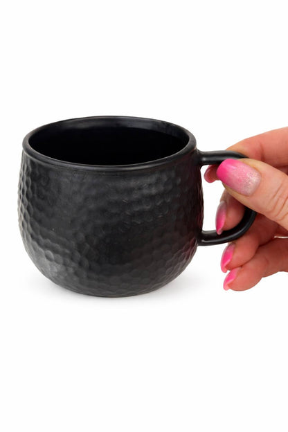 Handmade black ceramic coffee mug with textured artisan finish, modern stoneware cup for gifting and everyday use by Ledera USA