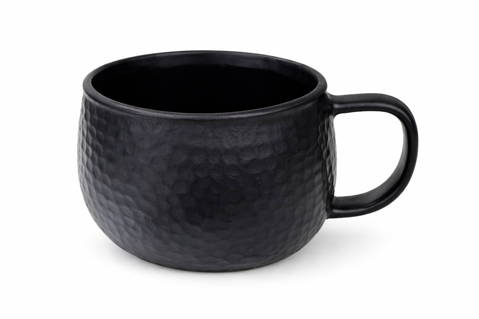 Handmade black ceramic coffee mug with textured artisan finish, modern stoneware cup for gifting and everyday use by Ledera USA