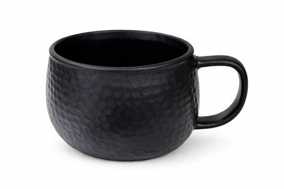 Handmade black ceramic coffee mug with textured artisan finish, modern stoneware cup for gifting and everyday use by Ledera USA