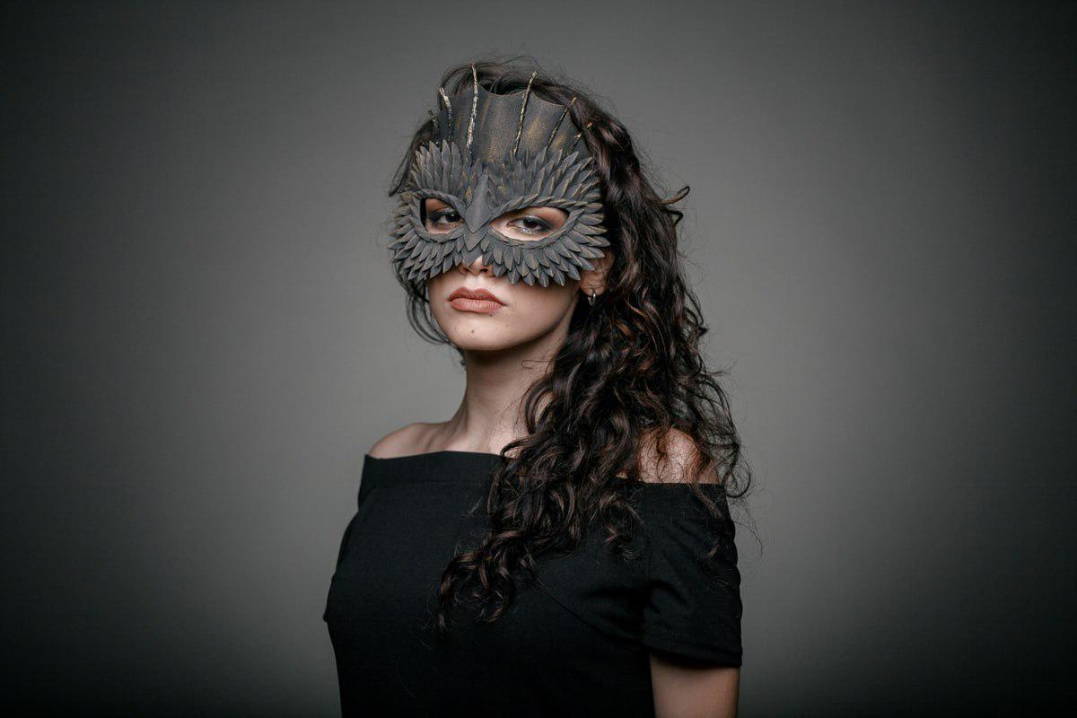 Masquerade Mask Black with gold tint Dragon for Halloween party for woman and man