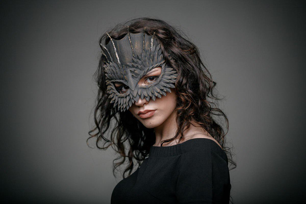 Masquerade Mask Black with gold tint Dragon for Halloween party for woman and man