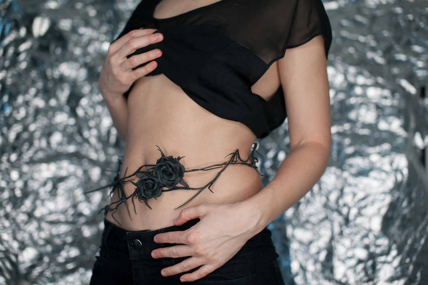 Gothic Black Headpiece with Purple Roses: Halloween Flower Crown