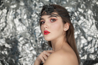 Black Rose Halloween Headband: Gothic Headpiece, Choker, Belt