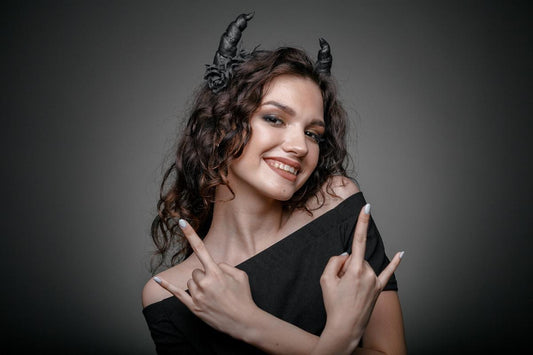 Black Devil Horns Headband: Handmade Foam Roses, Halloween Party