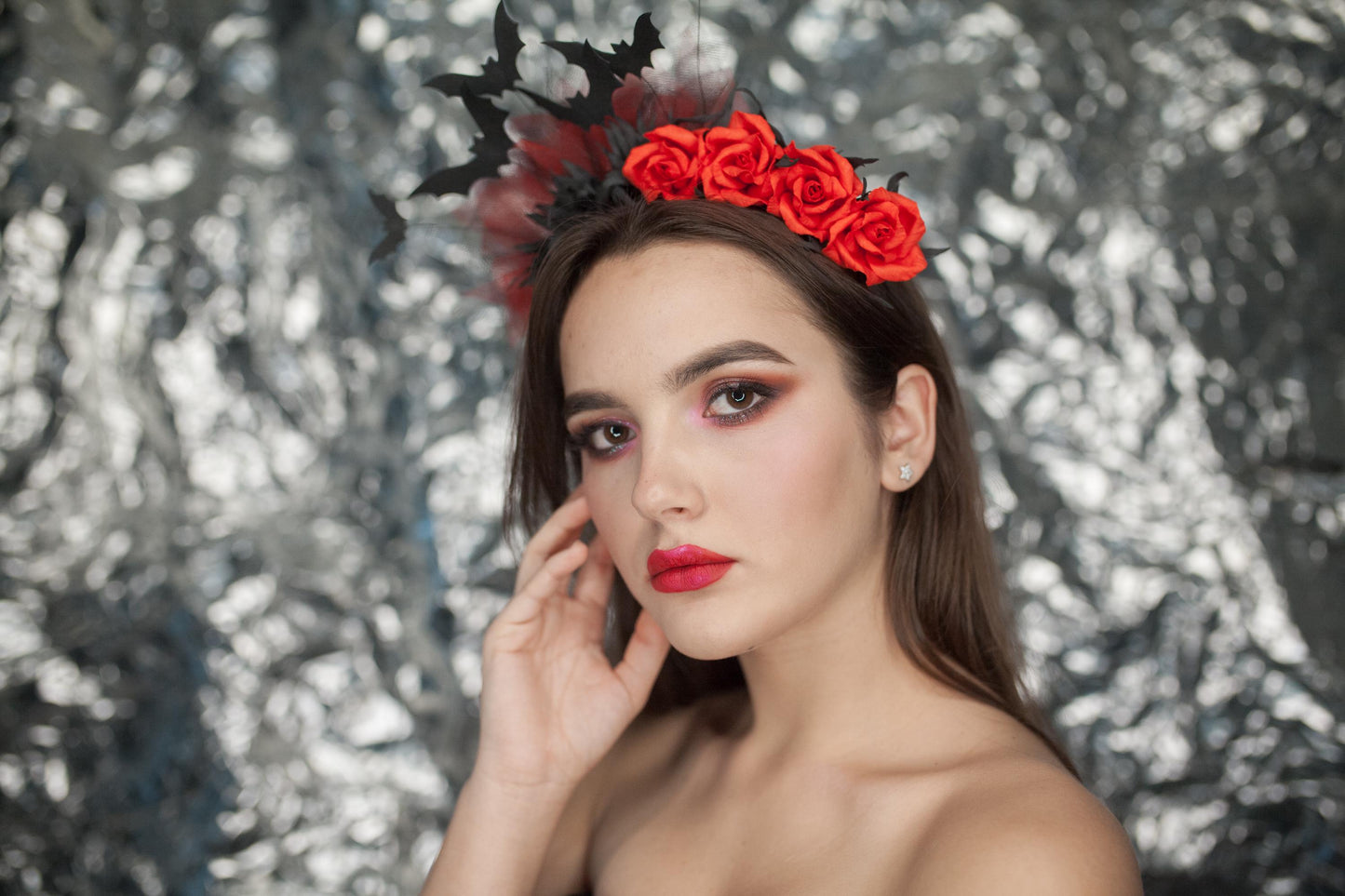 Bat witch crown. Gothic halloween headband. Dark fairy headpiece.