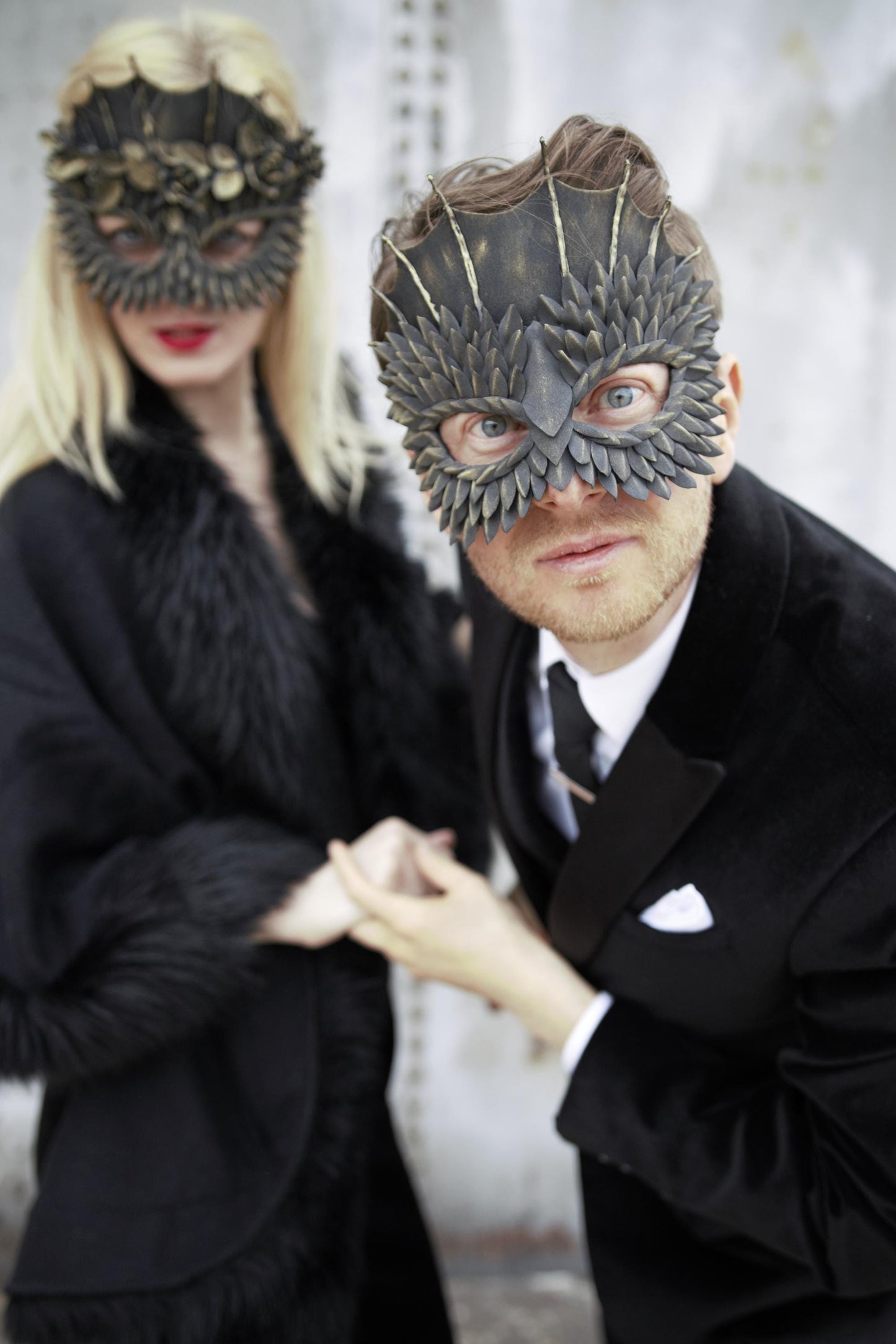 Couples Dragon Masquerade Masks: Owl Black Gold Gothic Costume