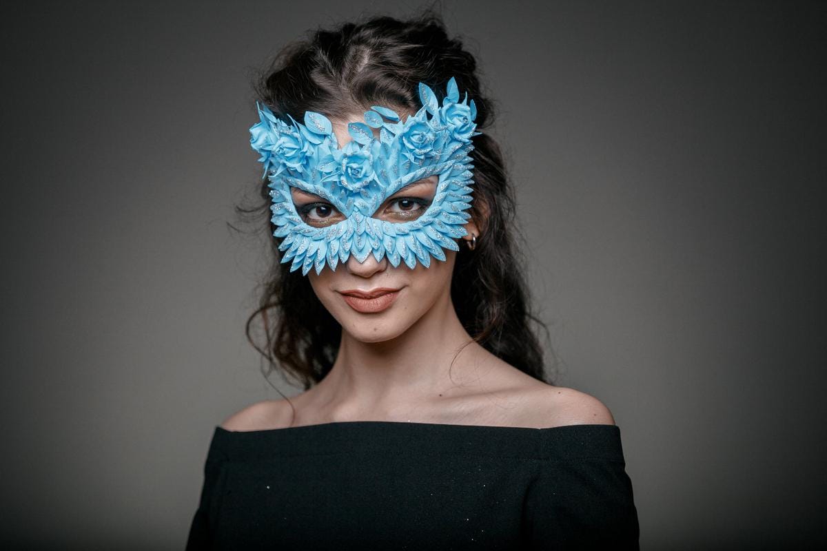 Blue Masquerade Mask: Roses, Scales & Glitter - Fairy Cosplay