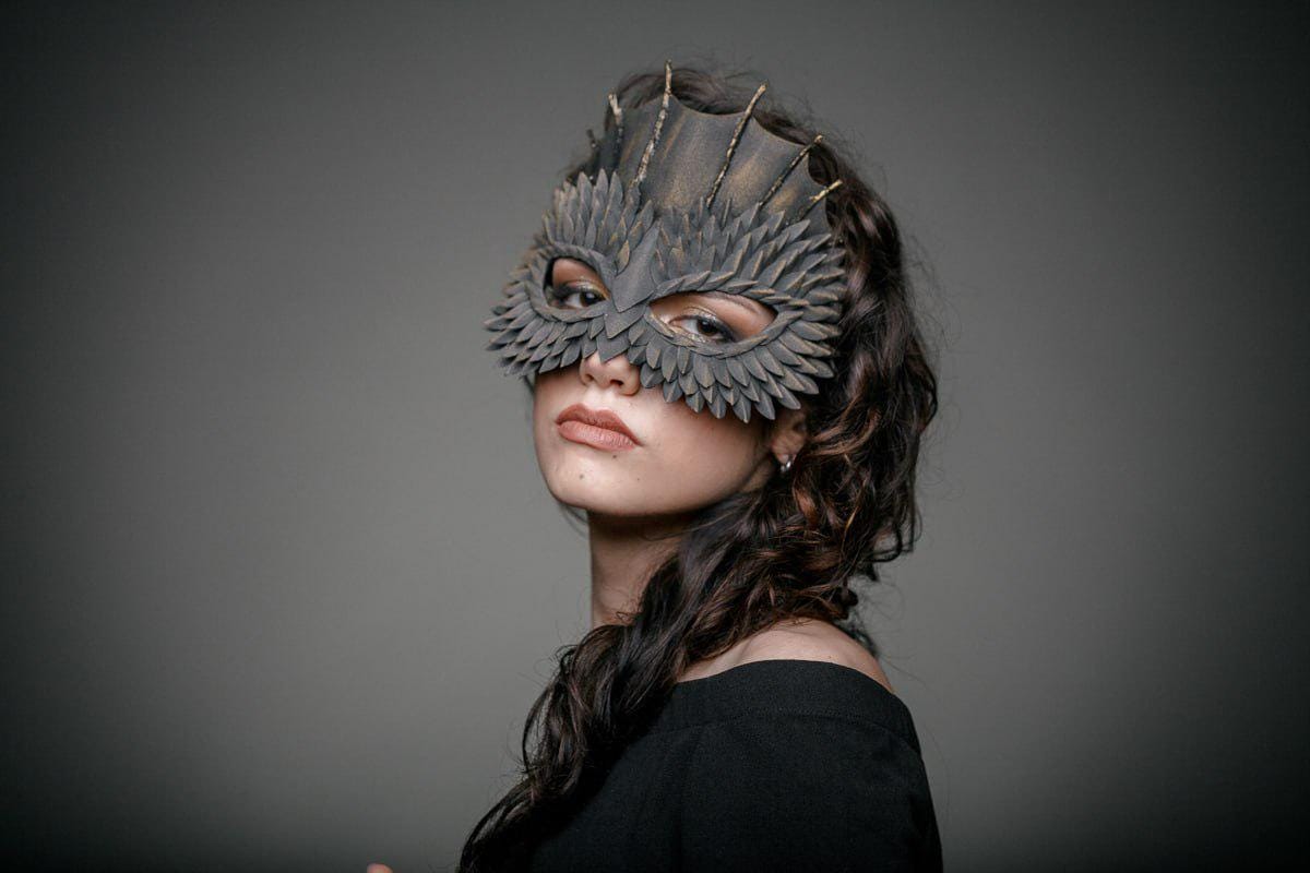 Masquerade Mask Black with gold tint Dragon for Halloween party for woman and man