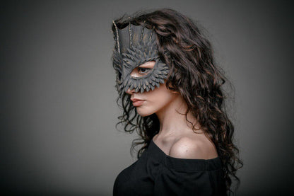 Masquerade Mask Black with gold tint Dragon for Halloween party for woman and man