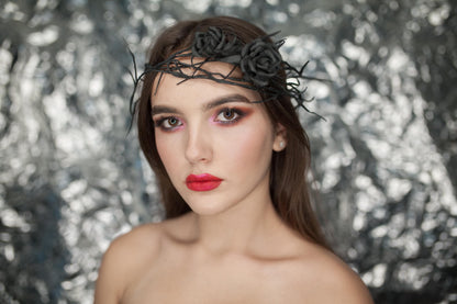 Black Rose Halloween Headband: Gothic Headpiece, Choker, Belt