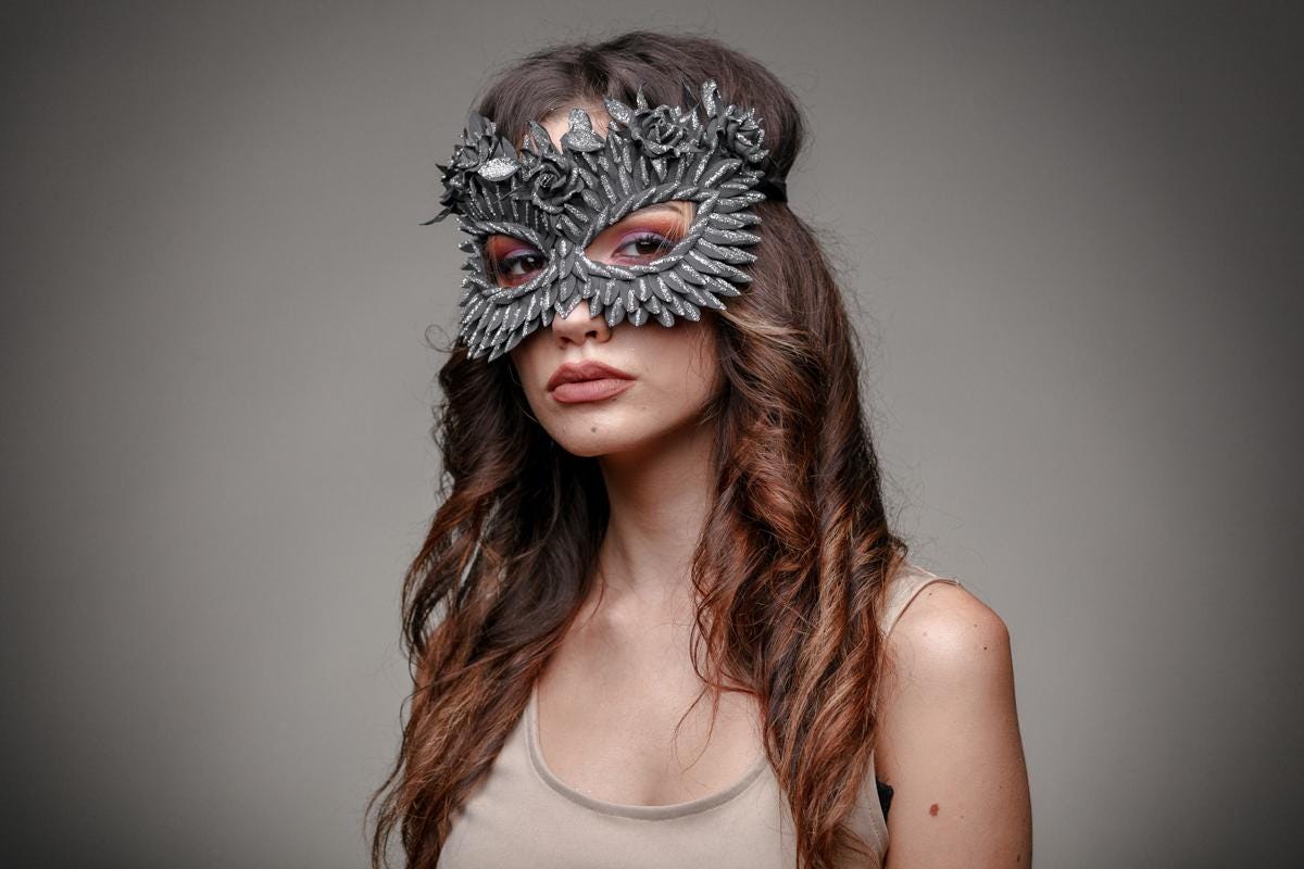 Black Masquerade Mask: Silver Glitter Flowers