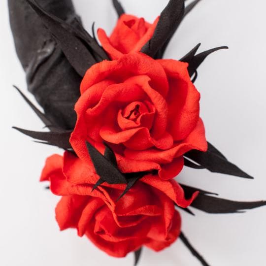 Black Devil Horns Headband: Red Rose Halloween Party Costume