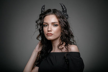 Black Devil Horns Headband: Handmade Foam Roses, Halloween Party