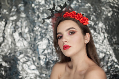 Bat witch crown. Gothic halloween headband. Dark fairy headpiece.