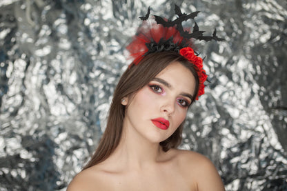 Bat witch crown. Gothic halloween headband. Dark fairy headpiece.