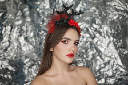Bat witch crown. Gothic halloween headband. Dark fairy headpiece.
