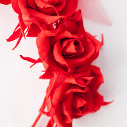 Halloween headband with black bat and red roses. Gothic crown.