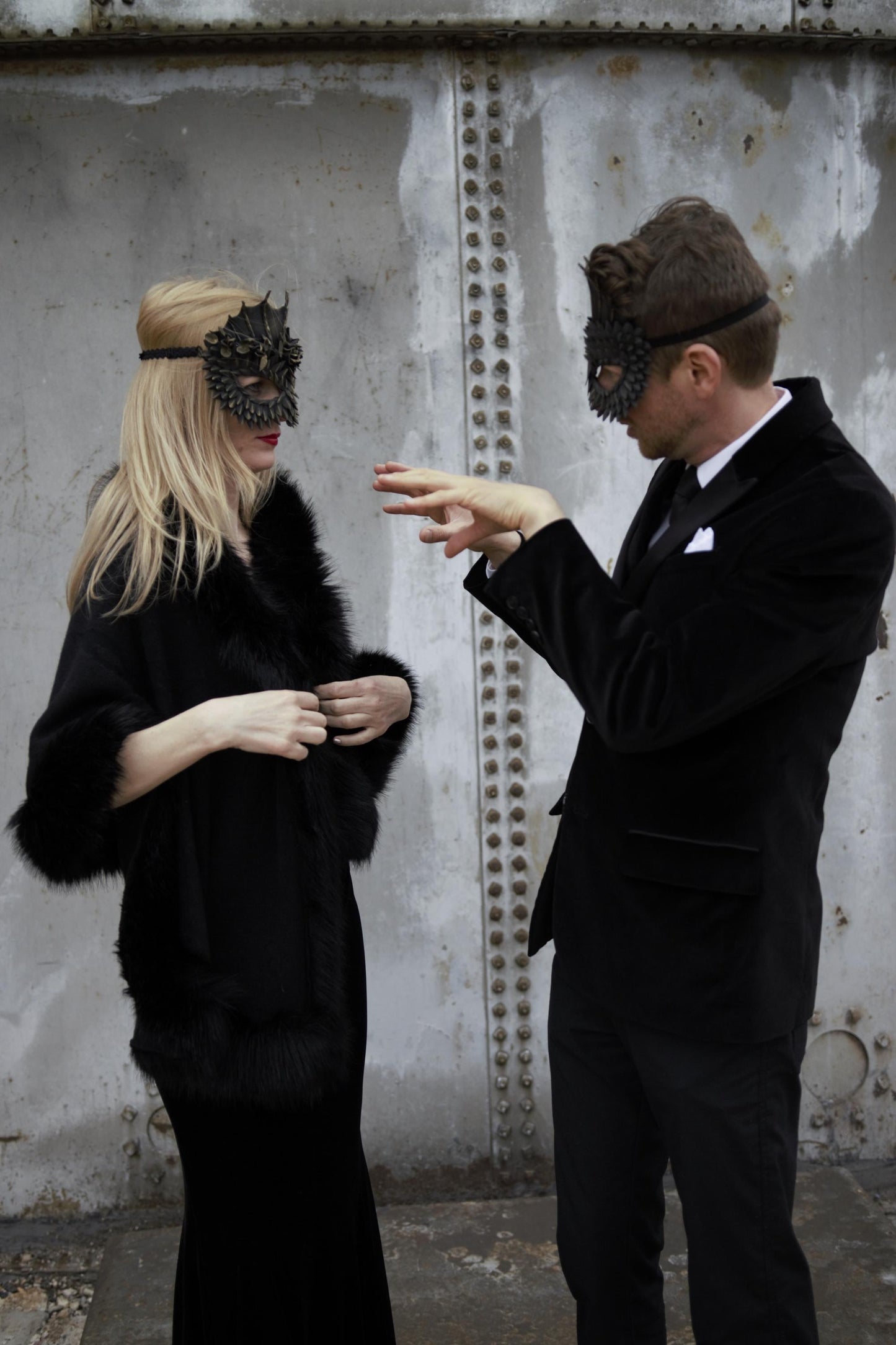 Couples Dragon Masquerade Masks: Owl Black Gold Gothic Costume