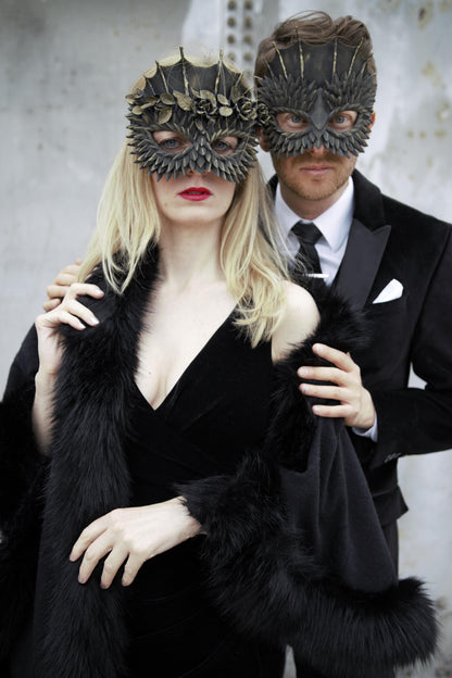 Couples Dragon Masquerade Masks: Owl Black Gold Gothic Costume