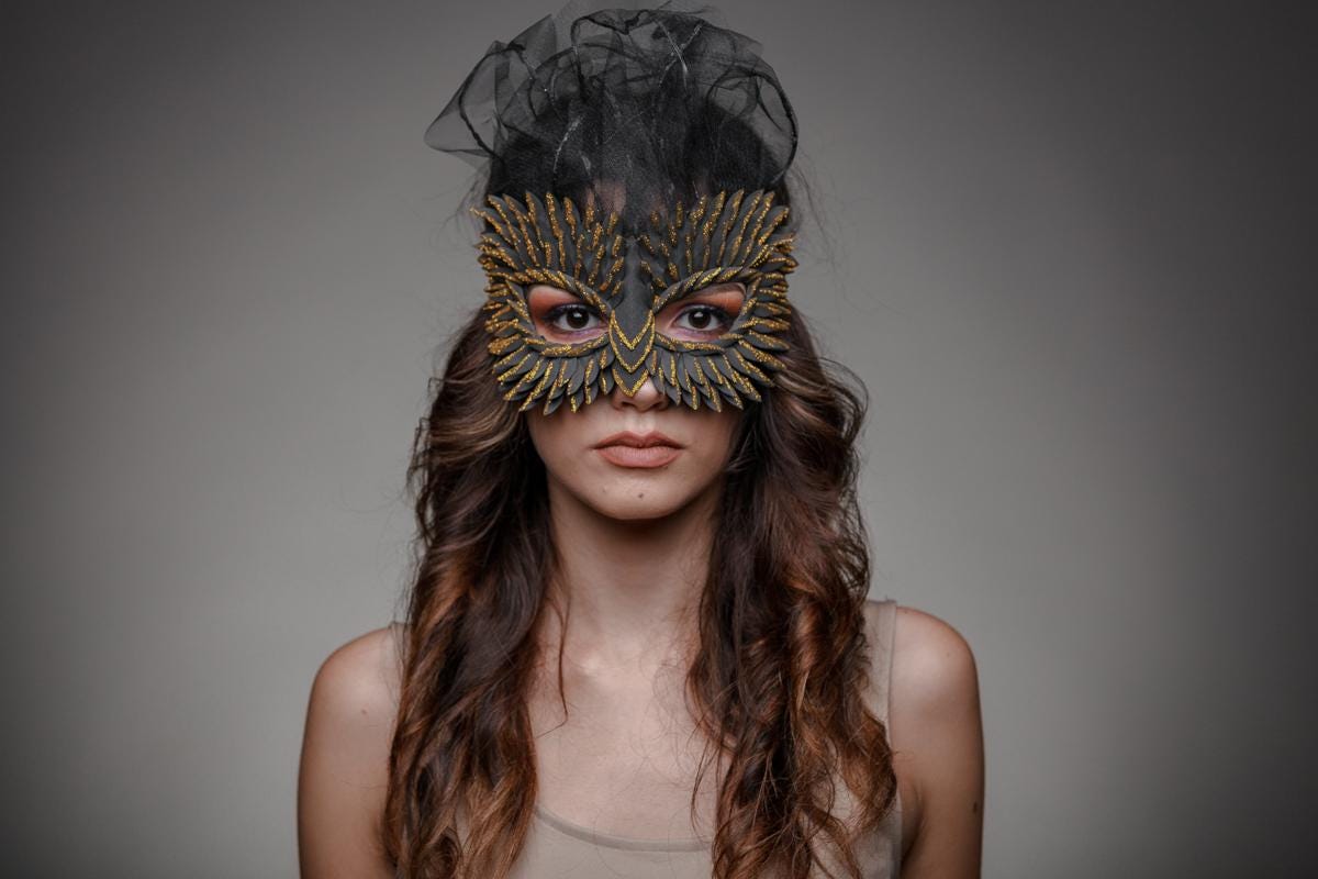 Gothic Masquerade Mask: Black & Gold Glitter Winged Veil